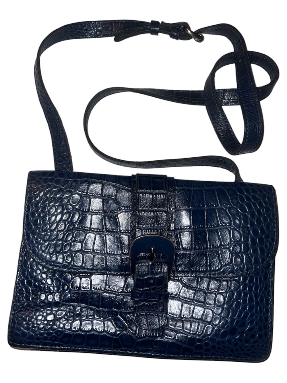 Patricia Nash Navy Croc-Embossed Leather Buckle Crossbody